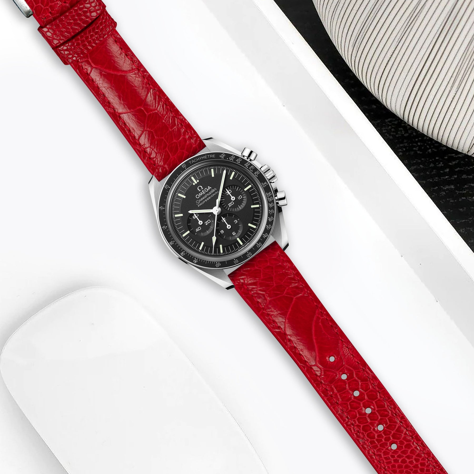 Omega Speedmaster Moonwatch Straps Ostrich Leg Red Liger Straps