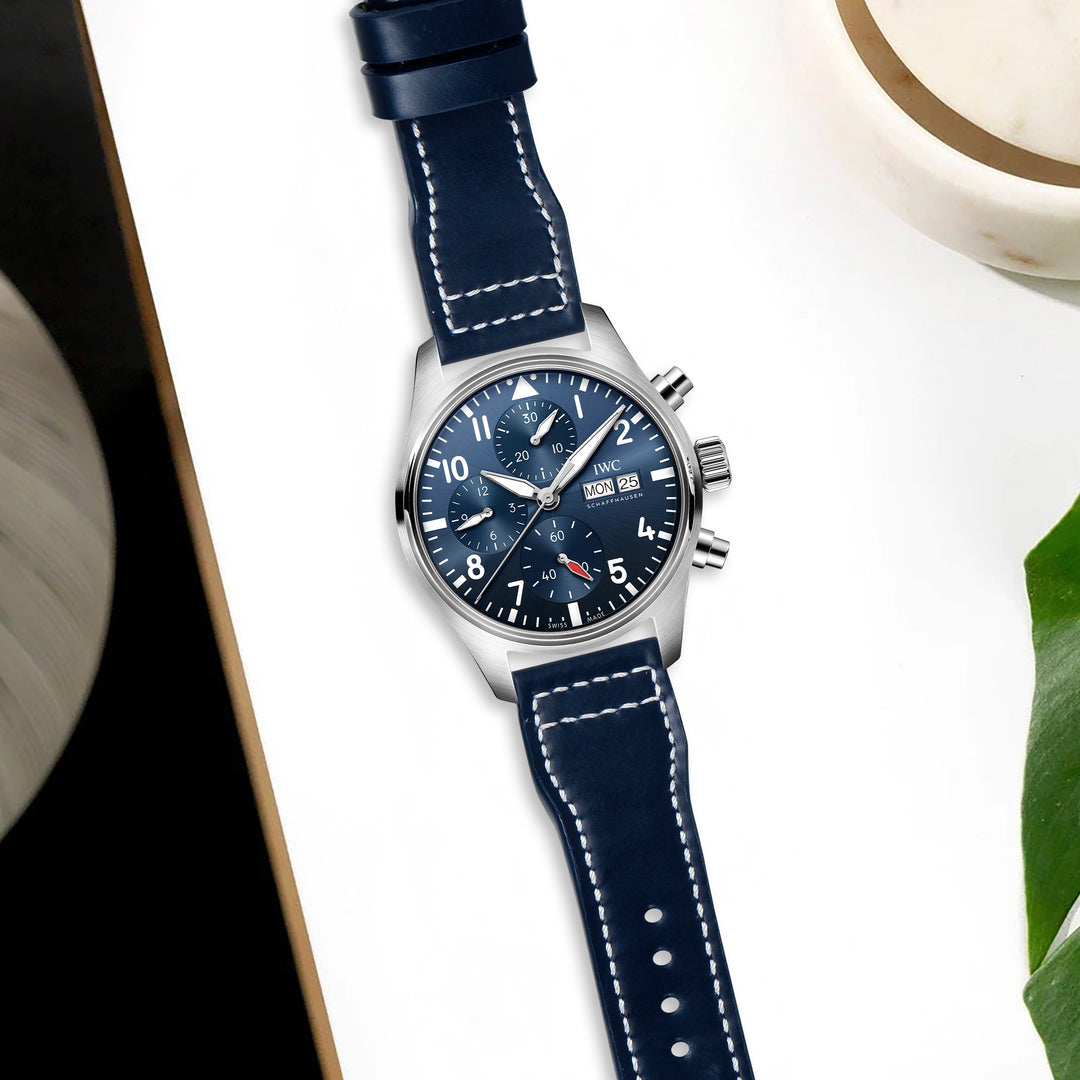 IWC 純正レザーベルト ネイビー IWC Pilot Straps - Cordovan Navy Blue Pilot – Liger Straps