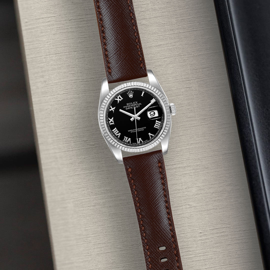 ブート ROLEX ブラウンレザー Rolex Datejust Straps - Saffiano Dark Brown – Liger Straps