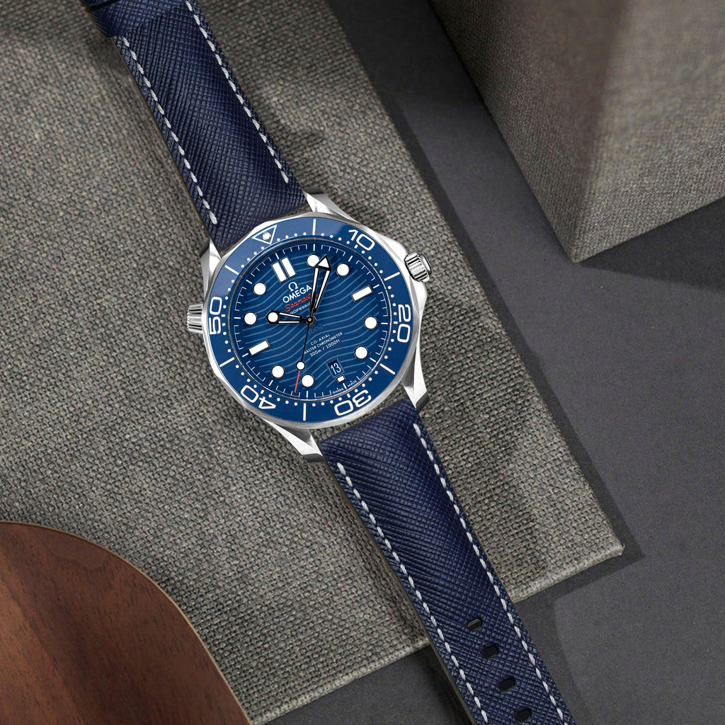 Omega Seamaster Diver 300m Straps - Saffiano Navy Blue – Liger Straps