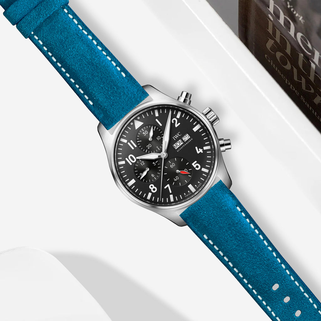 IWC Easx Change Straps - Suede Cyan Blue – Liger Straps