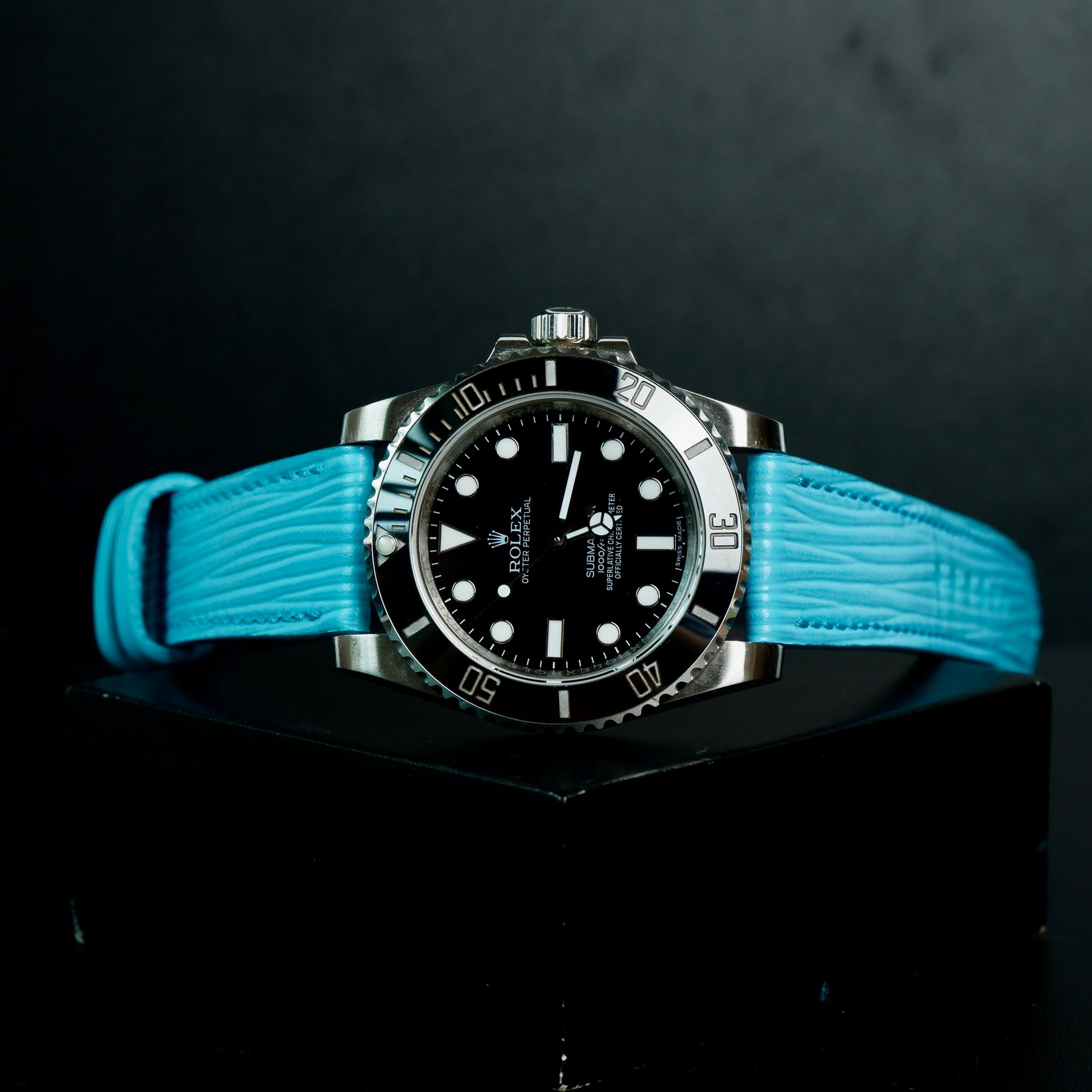 Horus Watch Straps Rubber Strap for Rolex Yacht-Master - Miami Blue, Polished Silver