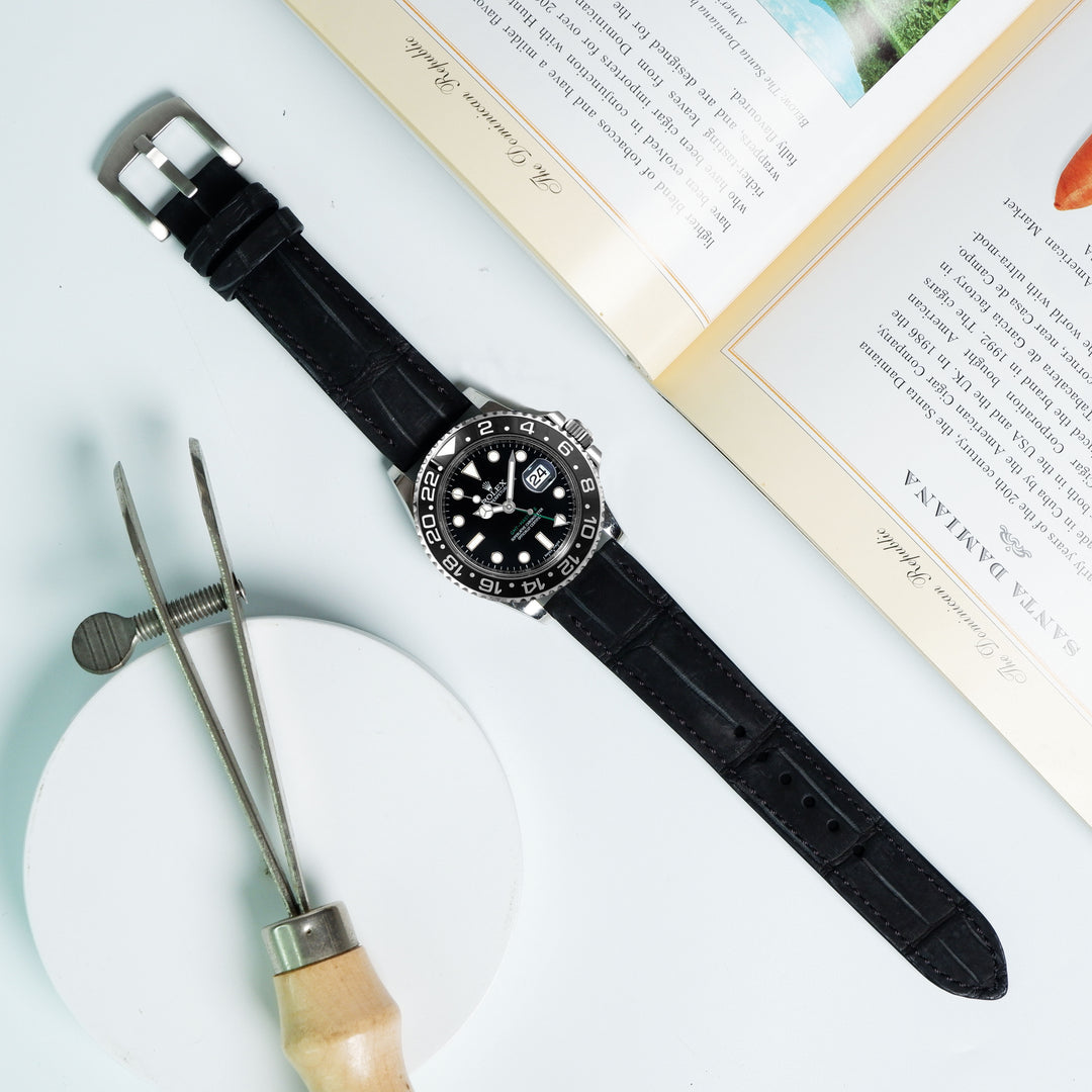 Rolex GMT Master II Straps - Croco Nubuck Black – Liger Straps