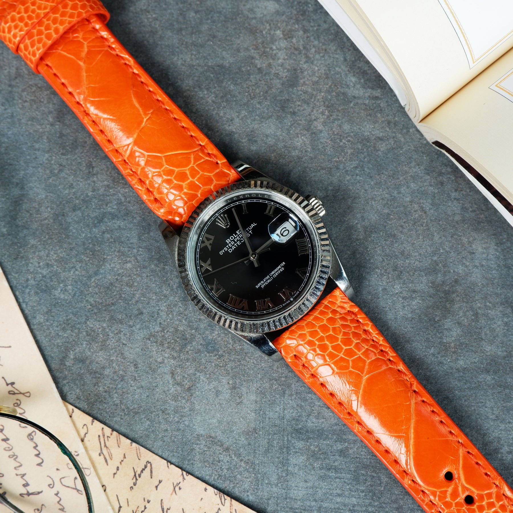 Ostrich legs leather watch straps/ Orange color/ handmade to order in  Finland