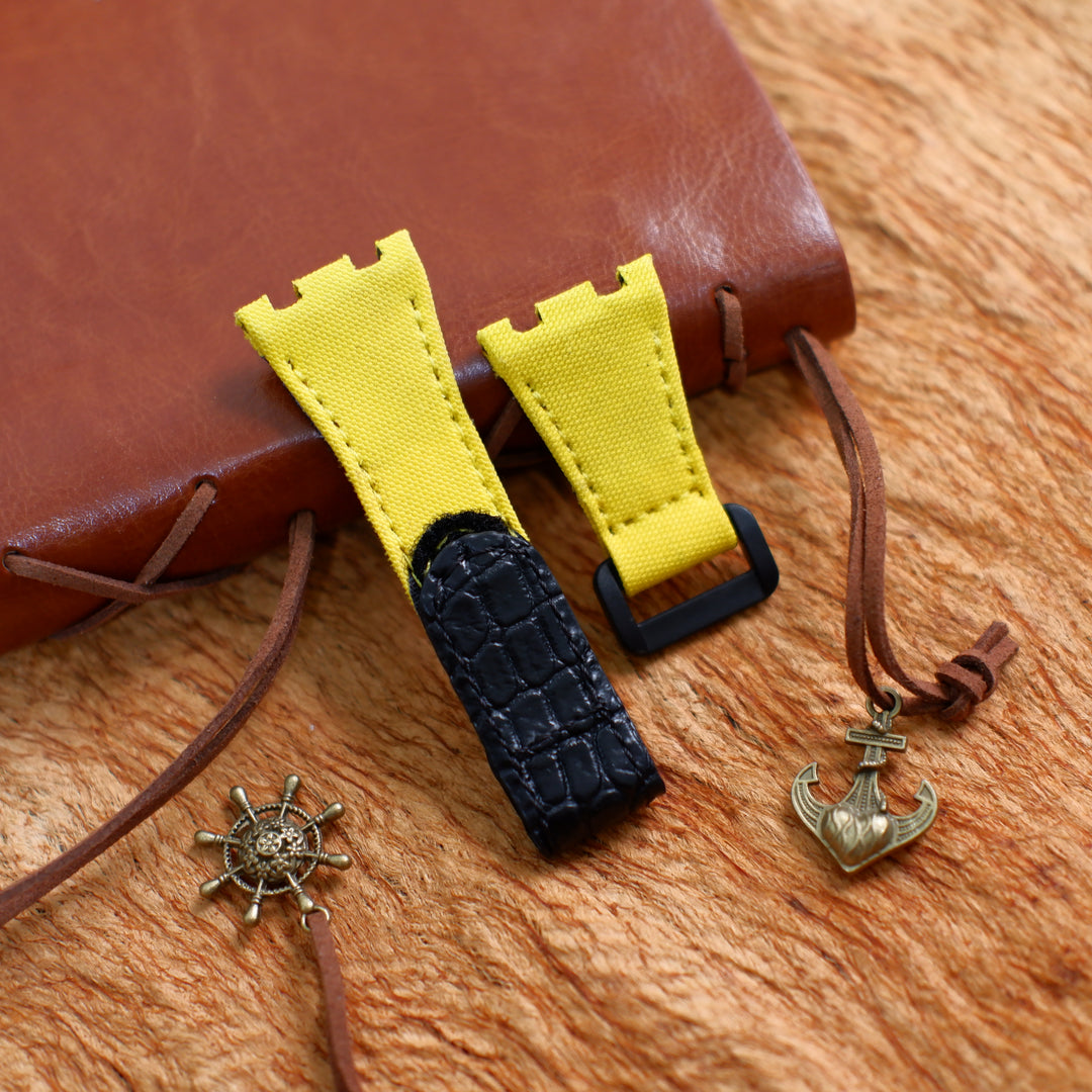 Velcro Straps - Canvas Yellow X Croco Black – Liger Straps