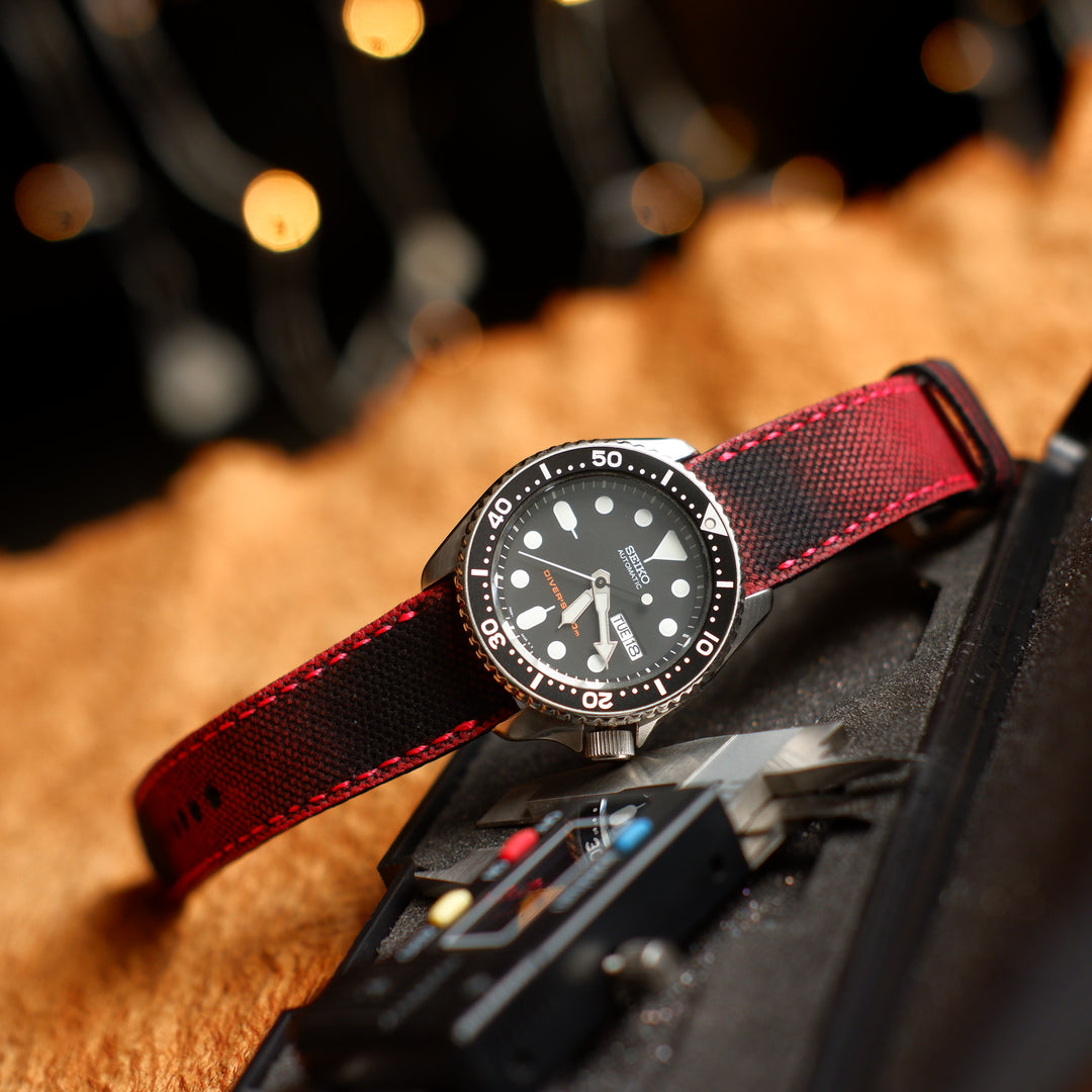 Seiko Prospex 5 Sports Diver Straps Canvas Black Red Liger Straps