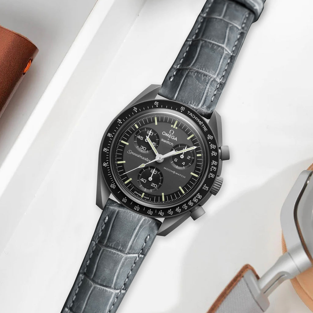 Omega MoonSwatch X Swatch Straps - Croco Nubuck Grey – Liger Straps