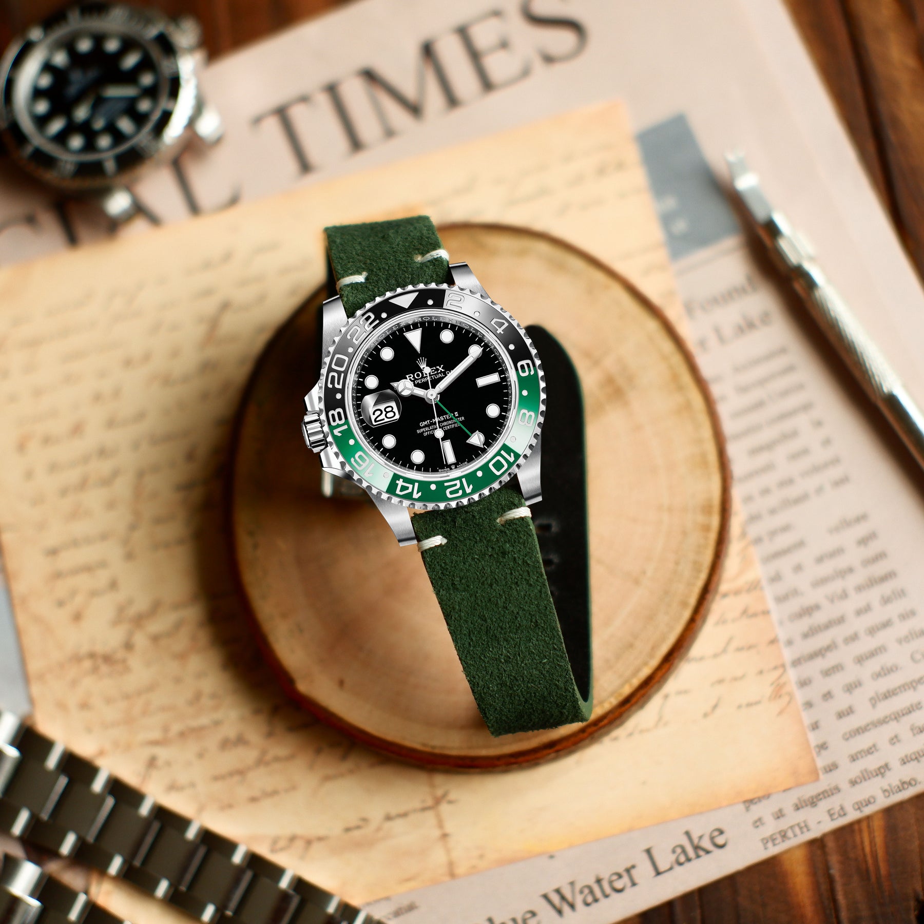 Rolex GMT Master II Straps Minimalist Nubuck Dark Green Liger