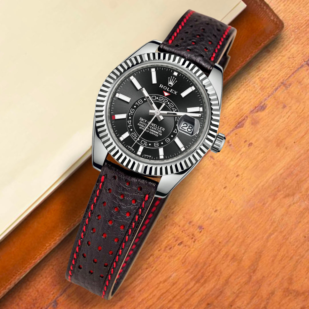 王冠★REILAX★GMT★ブラック★赤針★ステンレス ベルト★リラックス liger-straps-racing-black-red-