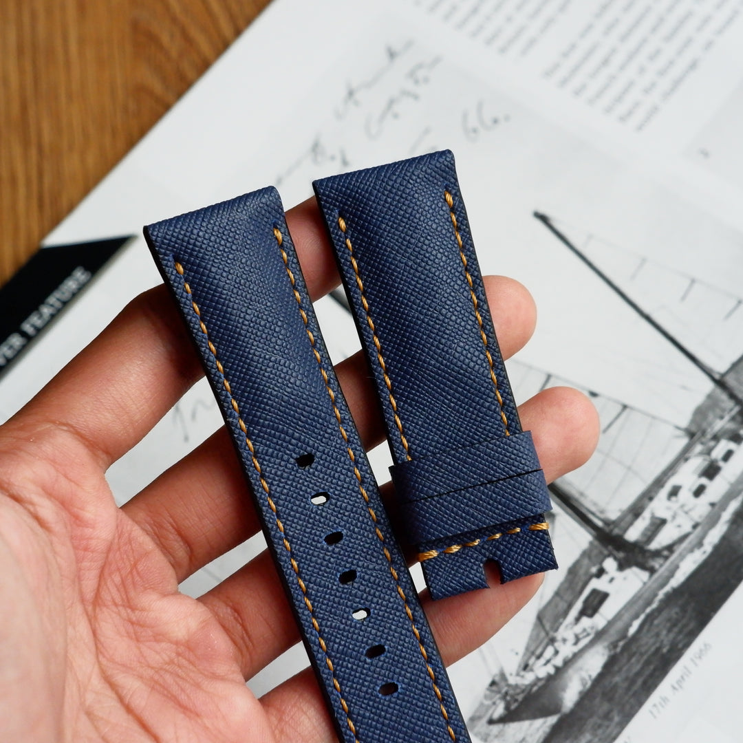 Breitling Avenger Straps - Saffiano Navy Blue Patina Stitch