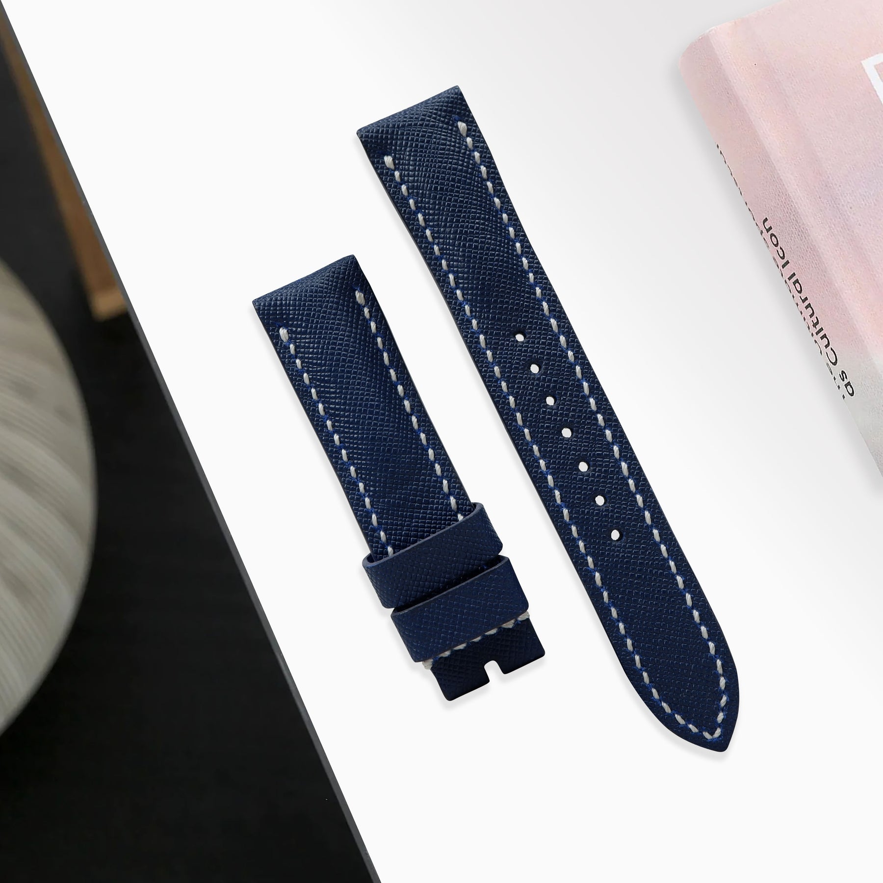 Navitimer Strap Breitling Navitimer Straps - Saffiano Navy Blue White Stitch – Liger Straps
