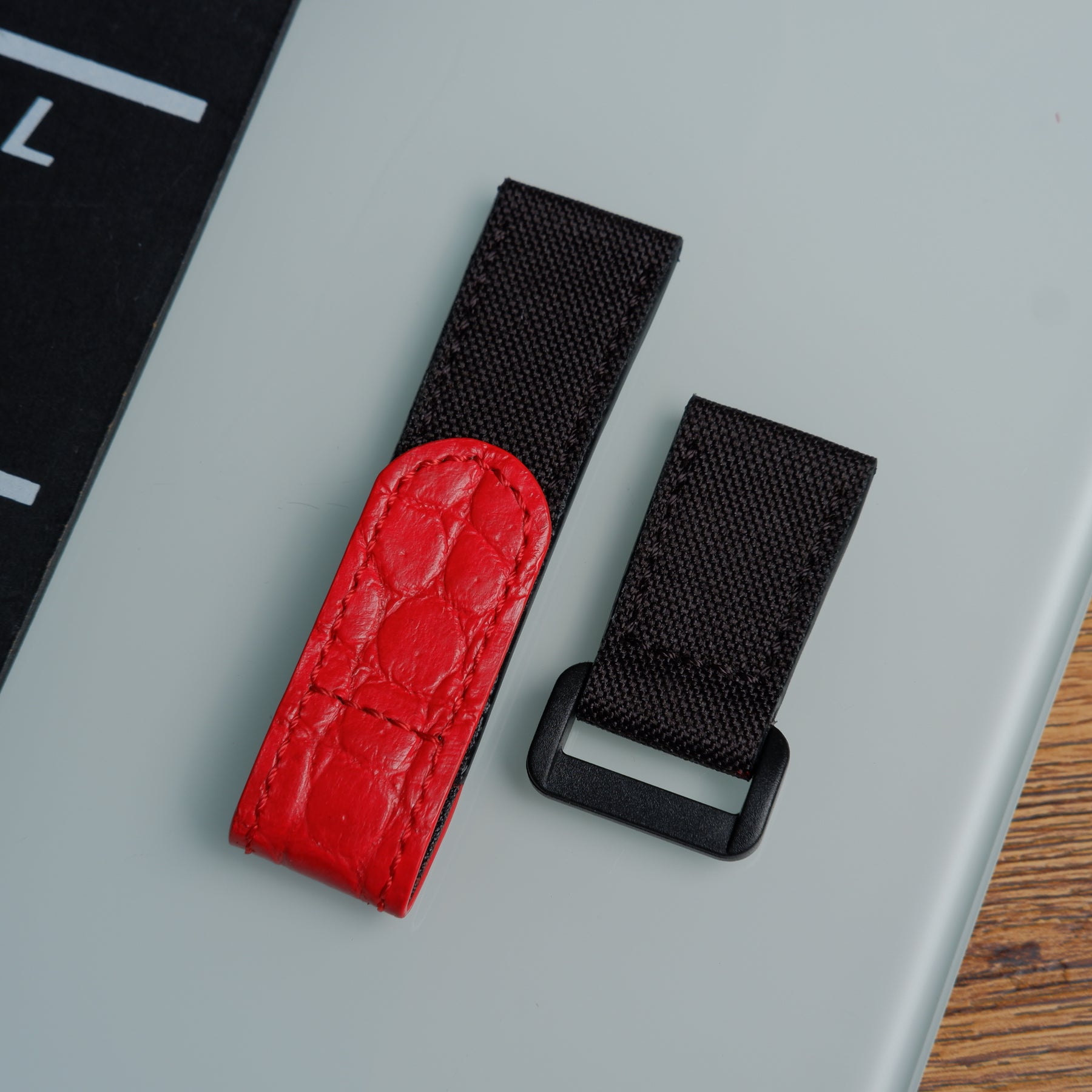 Velcro Straps - Velcro Canvas Black X Croco Red – Liger Straps